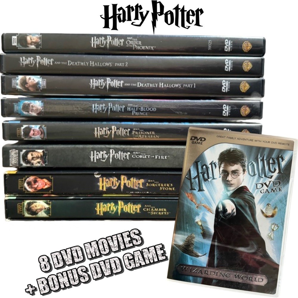 NEW Harry Potter 8 Disc DVD Movie Bundle + Wizarding World DVD Game